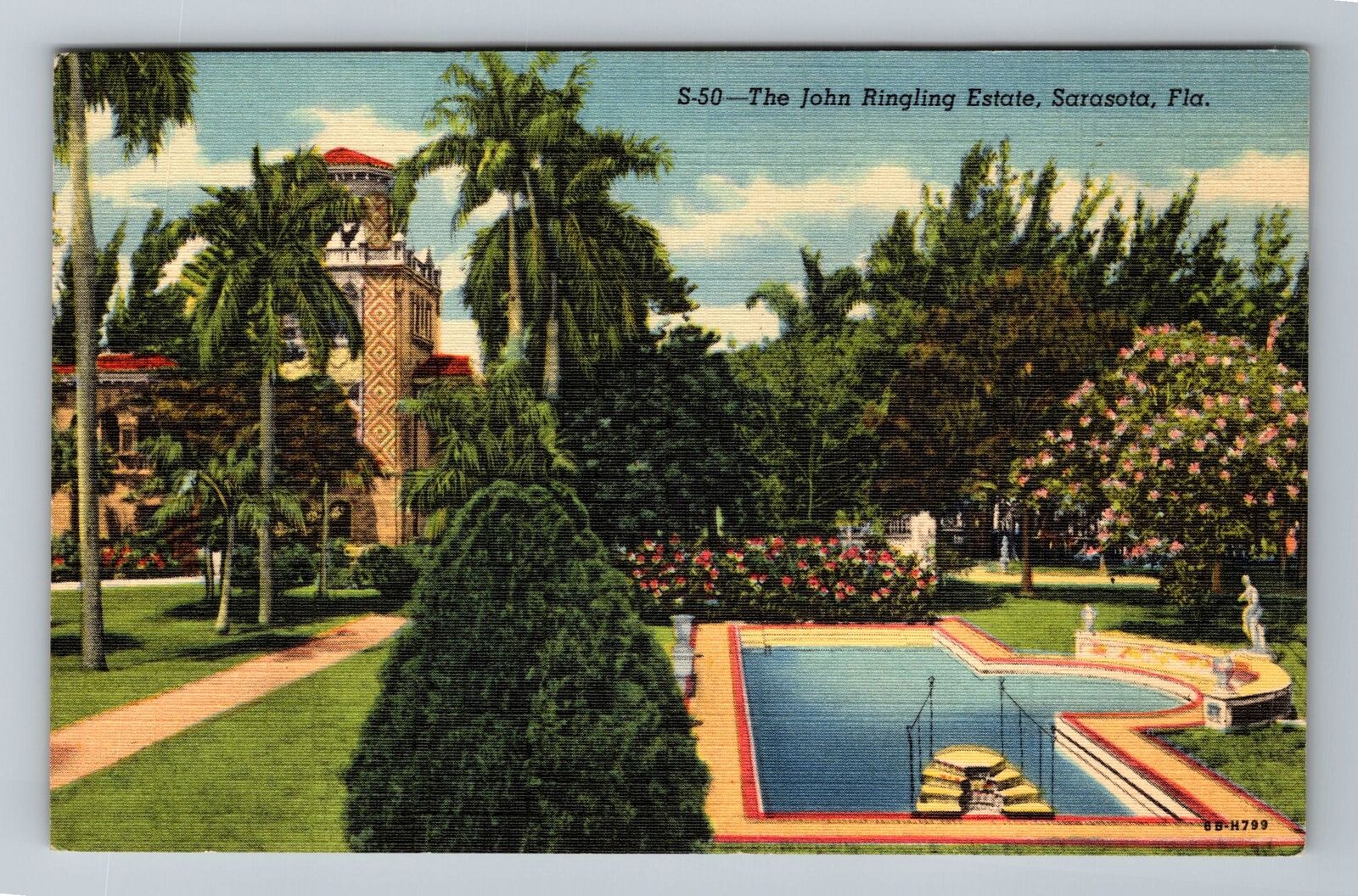 Sarasota FL-Florida, The John Ringling Estate Vintage Souvenir Postcard