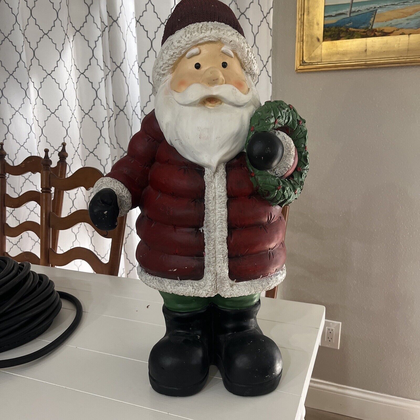 27” Vintage Santa Claus Statue with Wreath, Christmas, RARE and Unique