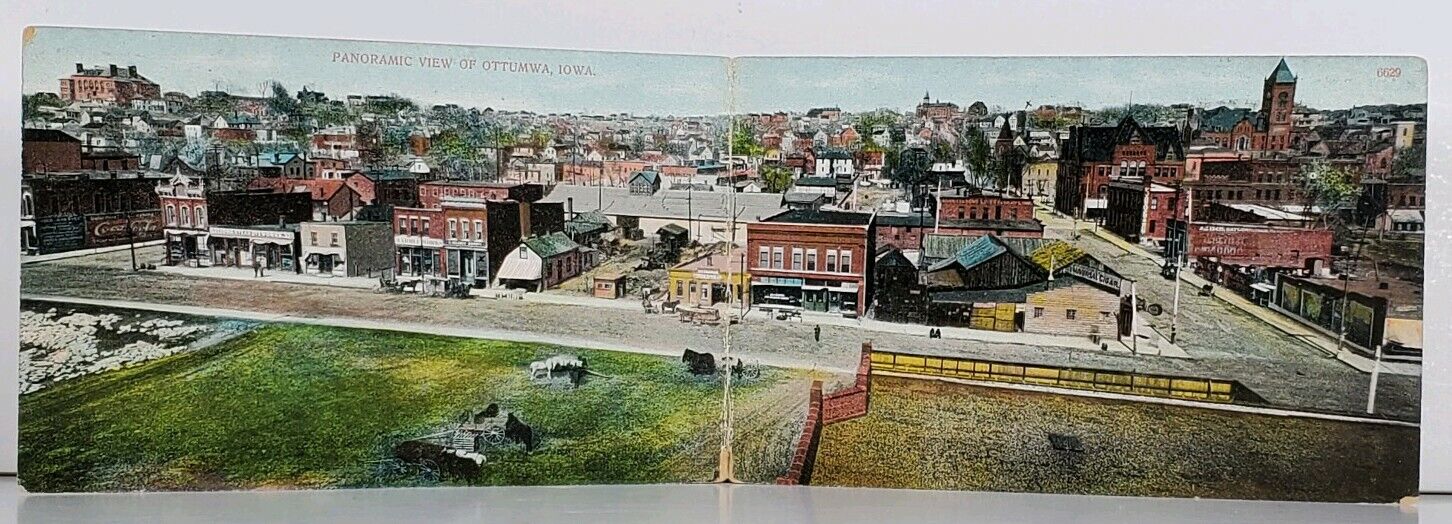 Ottumwa Iowa Panoramic View 2-Fold 1907 Streets Building Advertising Postcard K7