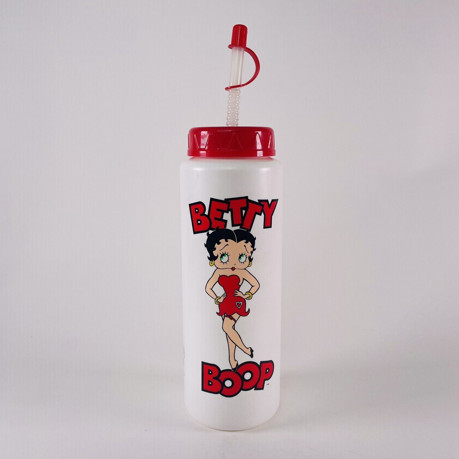 Vintage 1991 Betty Boop N.J. Croce White & Red Water Bottle Cup w/Straw