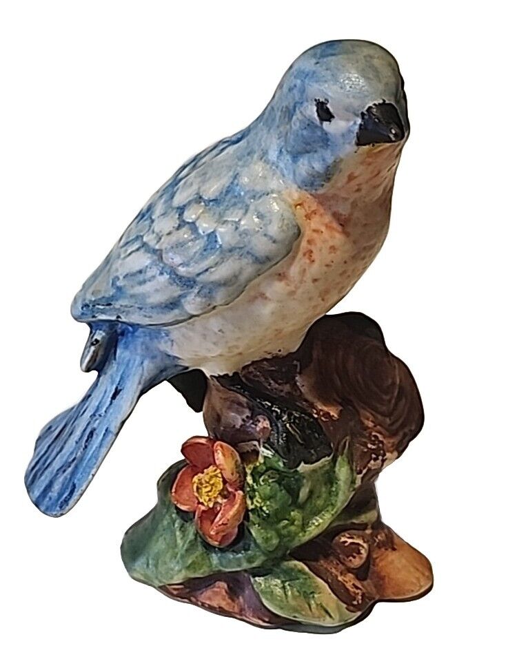 Vintage Fine Porcelain Handpainted Bluebird On Branch Ruth Lewis Signed Figurine