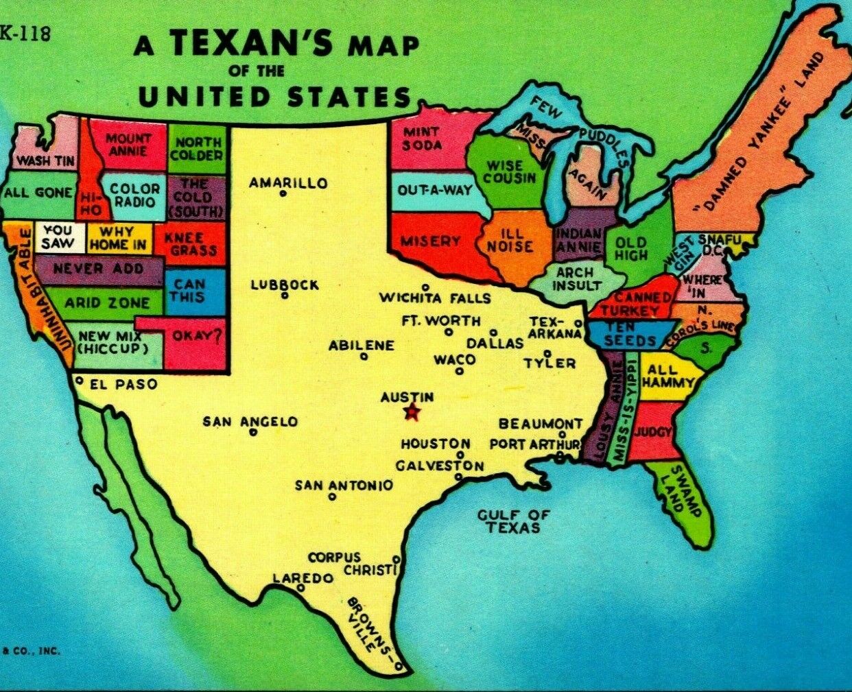 A Texan\'s Map Of The United States UNP Chrome Postcard 