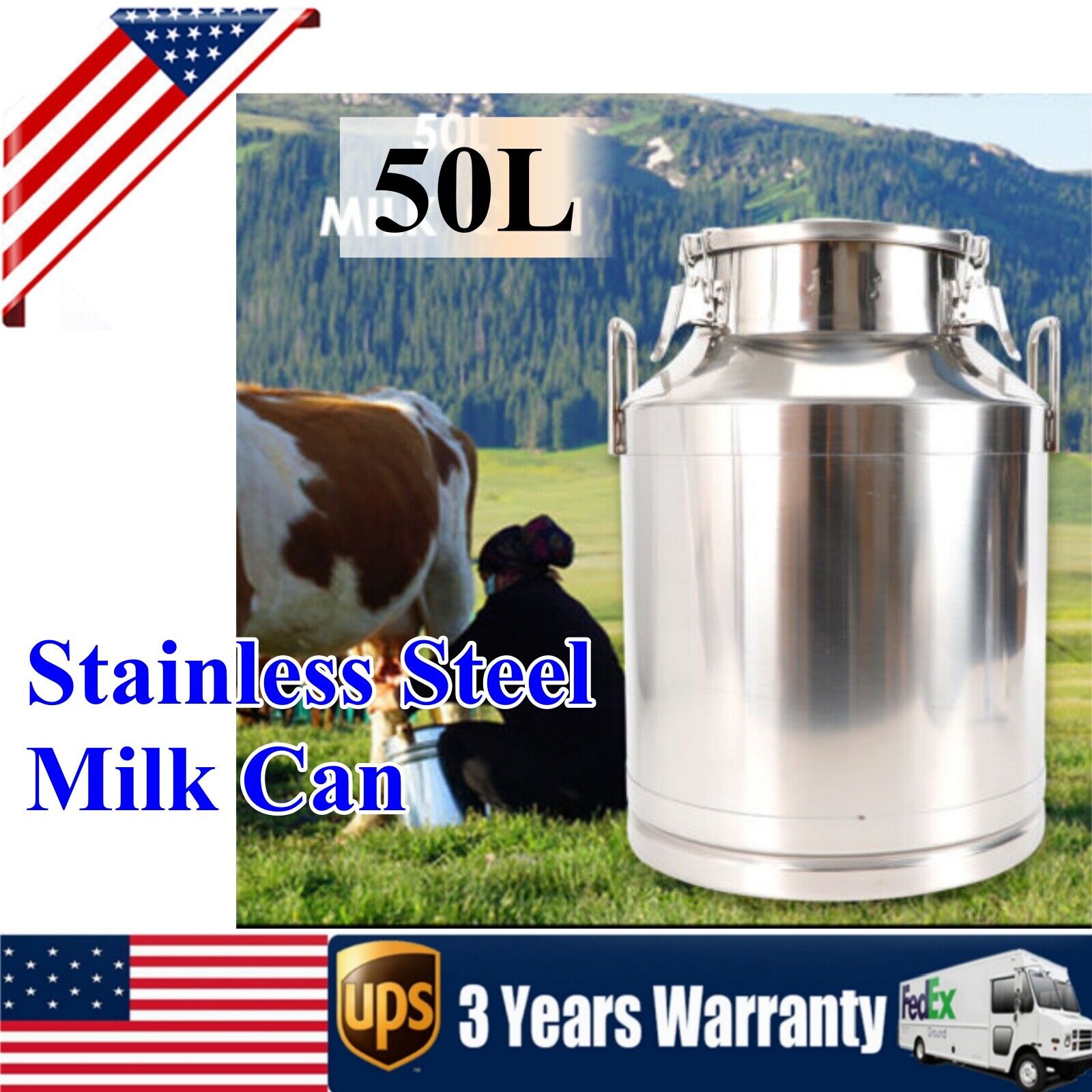 50L/13.25Gallon Stainless Steel Milk Can Heavy Duty Milk Jug Milk Bucket