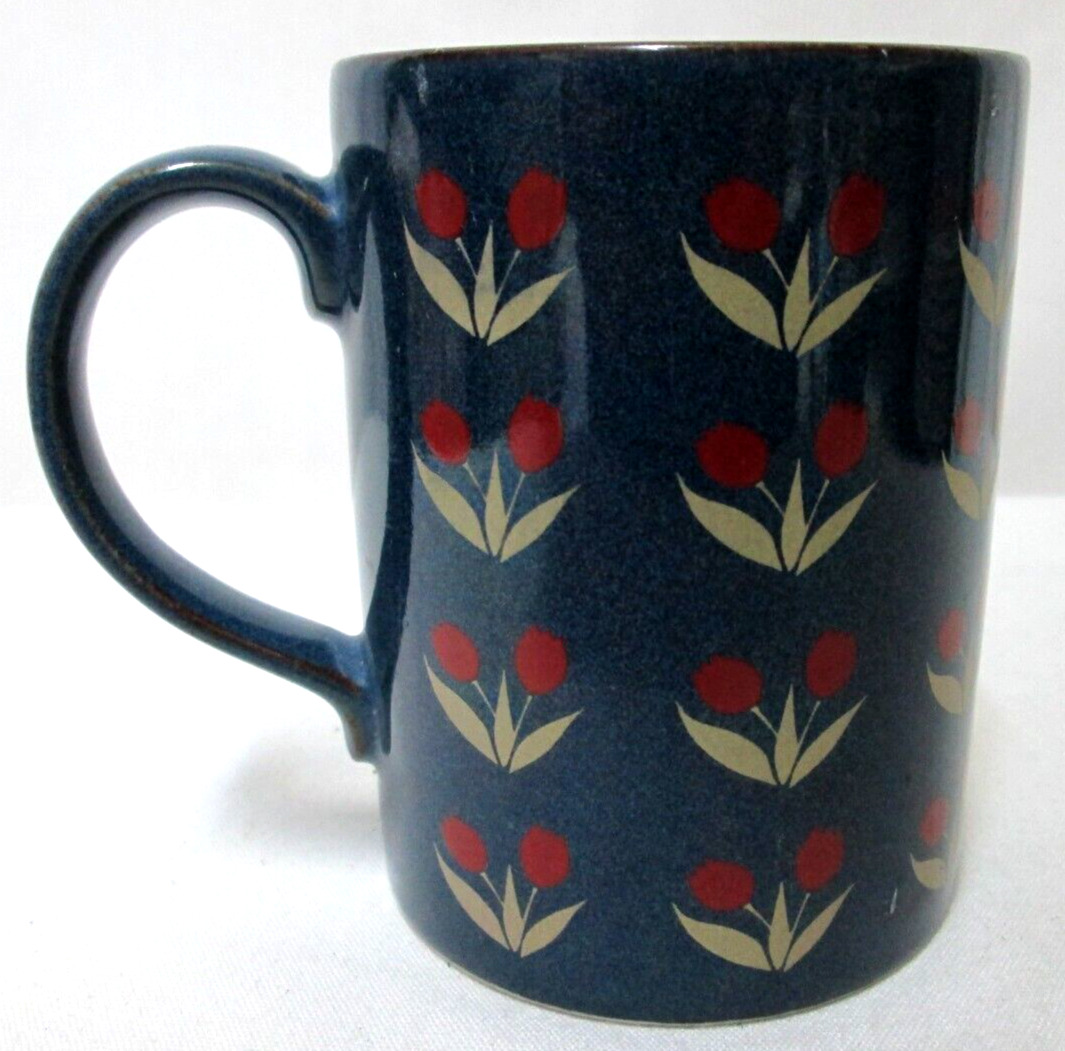 Otagiri Vintage mug cup hand painted stoneware Tulips blue red Japan