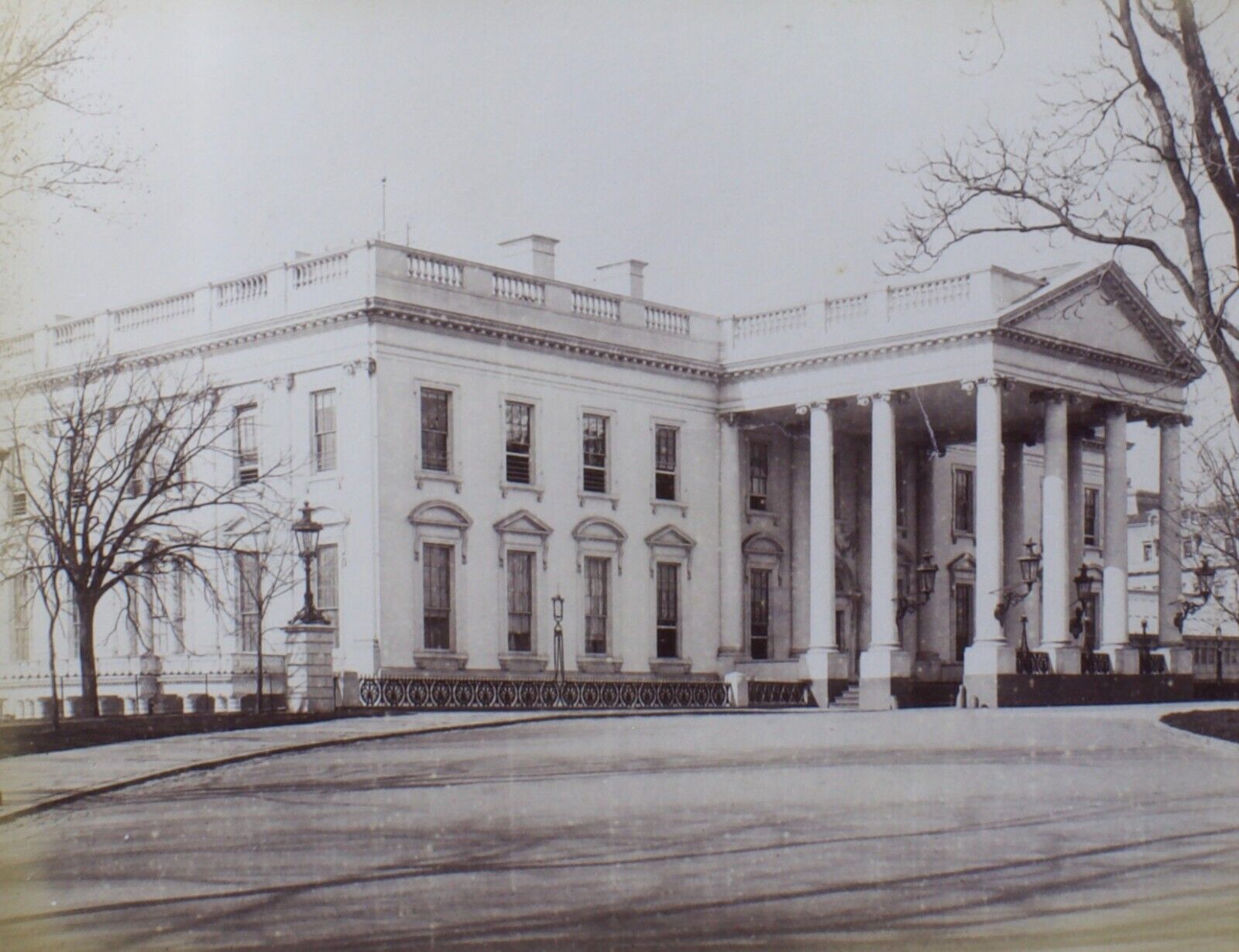 Antique Albumen Photograph Monument Of Lincoln and The White House Washington