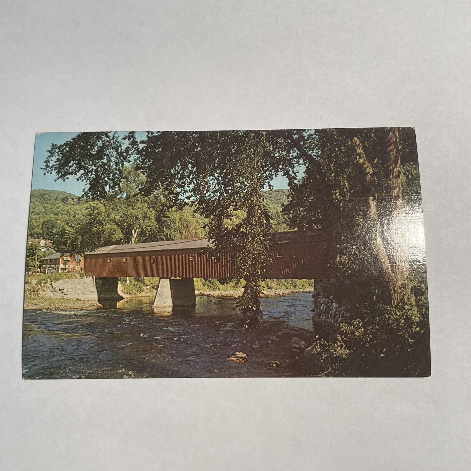Vintage Postcard Early American Covered Bridge Route 7 Connecticut CT