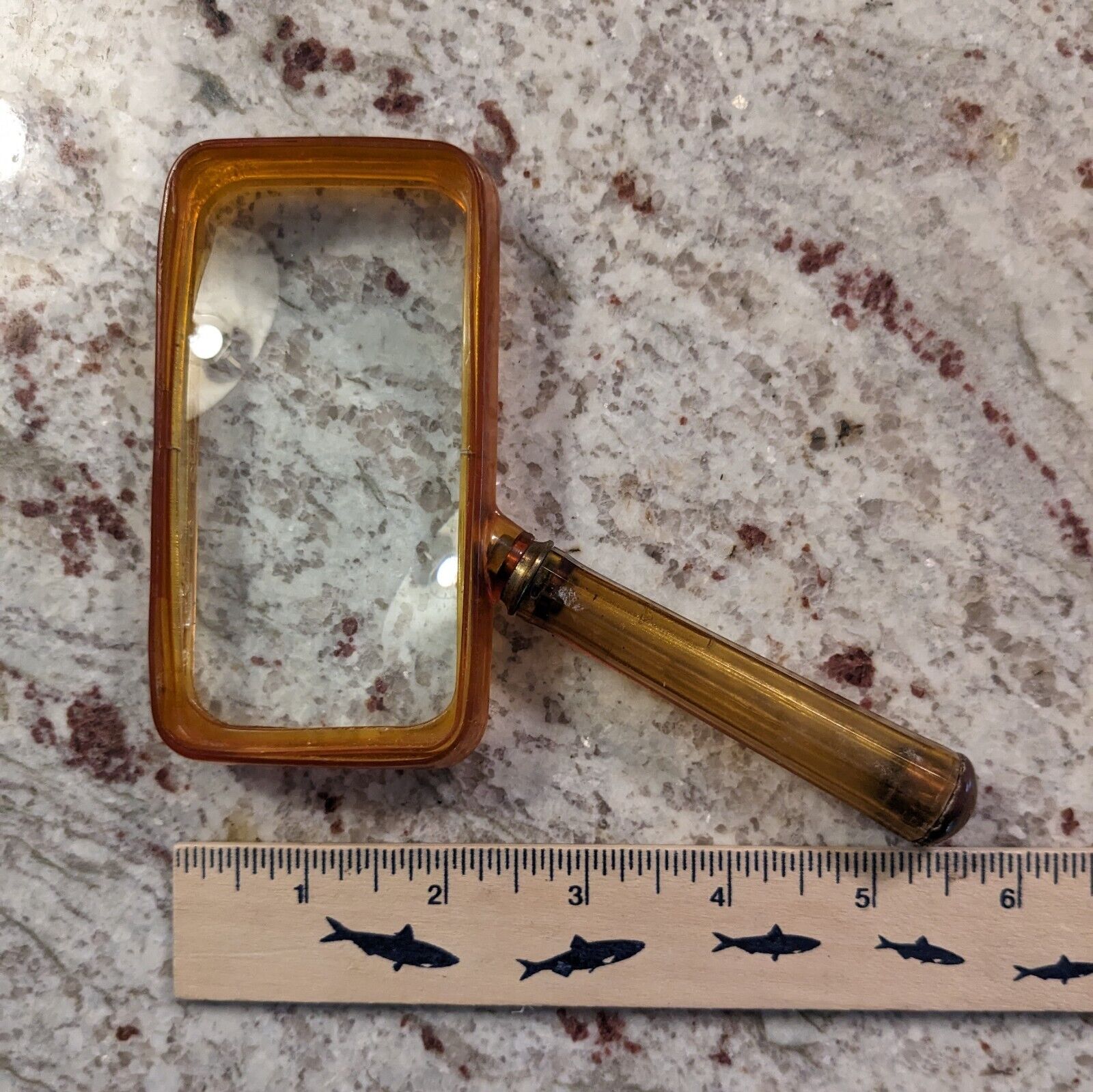 Bakelite MCM Magnifying Glass Amber Brown Hand Held Plastic DESK TASK Art Deco
