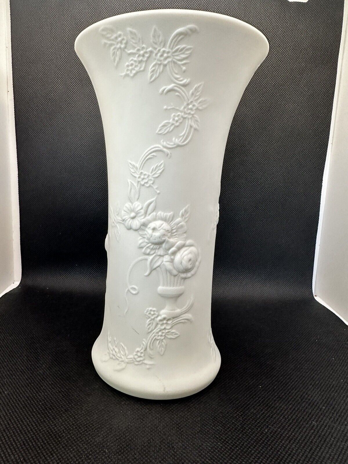 Kaiser Germany White Bisque Vase with Embossed Floral Design 8 In