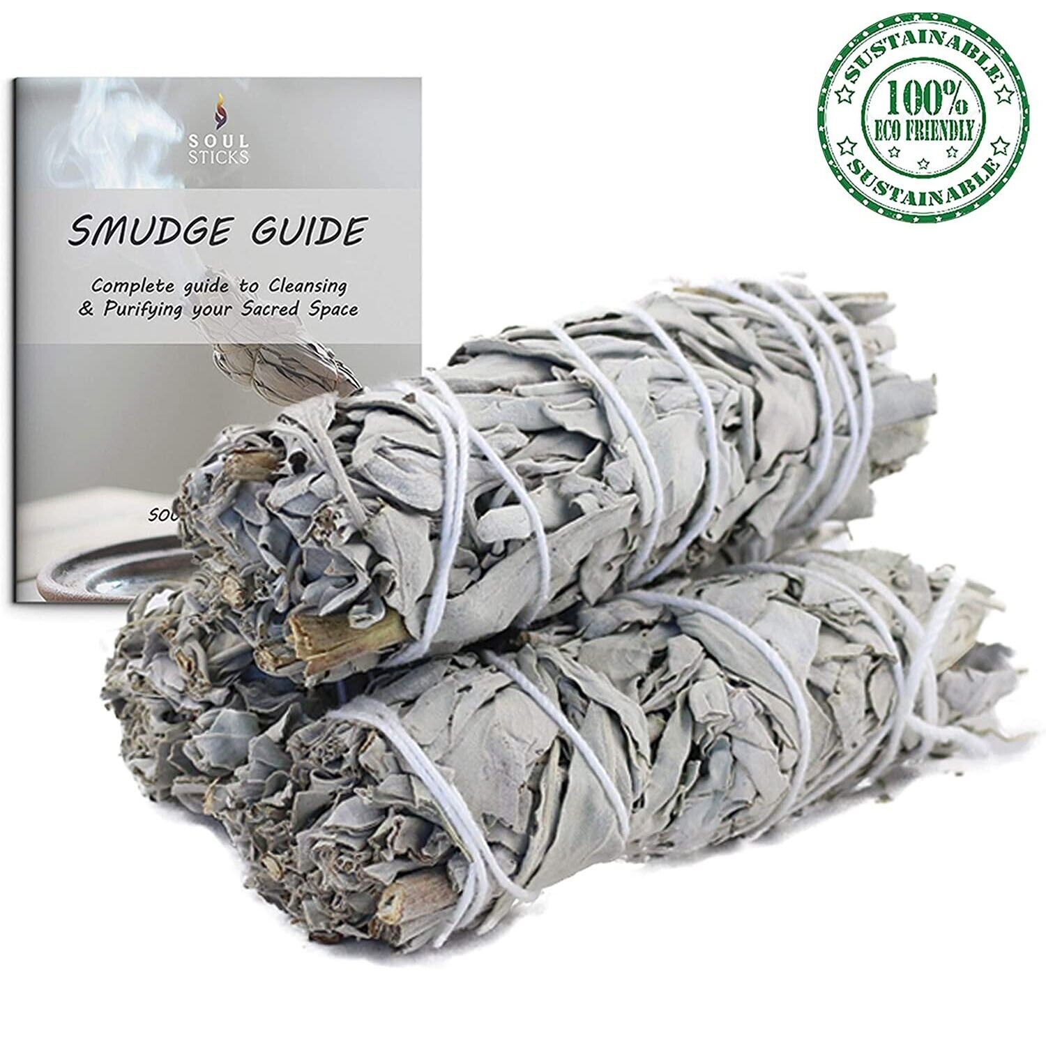 3 Pack White Sage Smudge Sticks 4 Inch with Smudge Guide For Cleansing Smudging