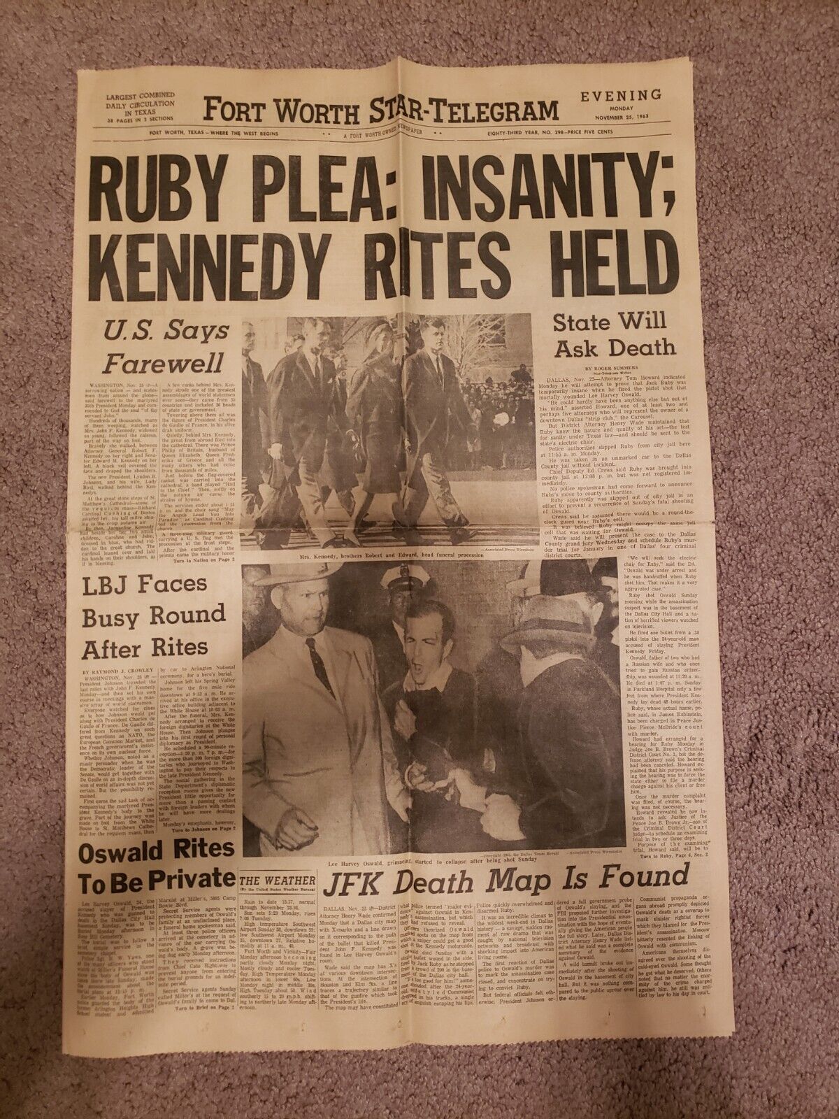 Star Telegram Jack Ruby Pleas Insanity Vintage Newspaper November 25 1963
