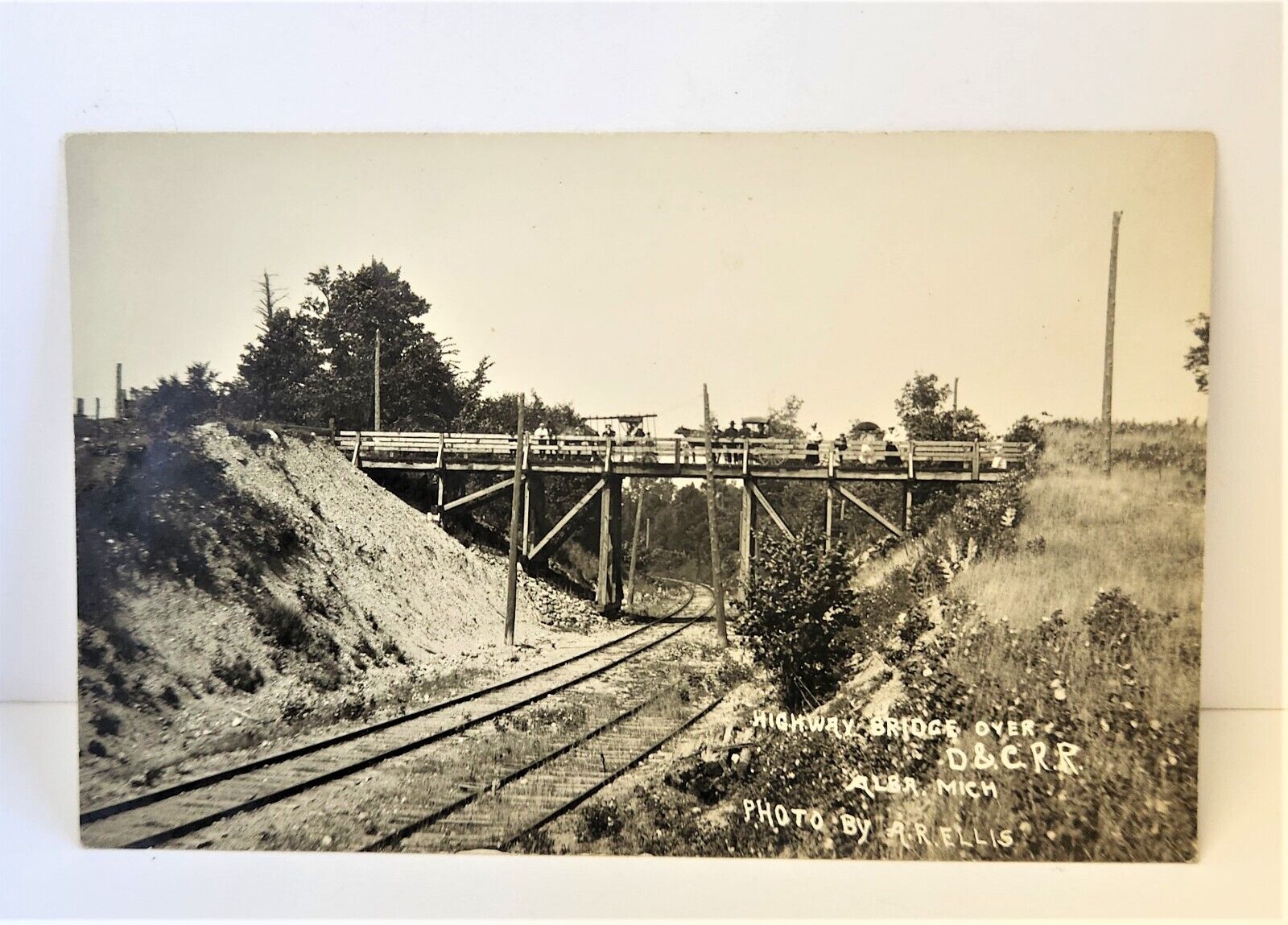 RPPC Alba Michigan D&C Railroad Highway Bridge Early 1900's Antique Postcard