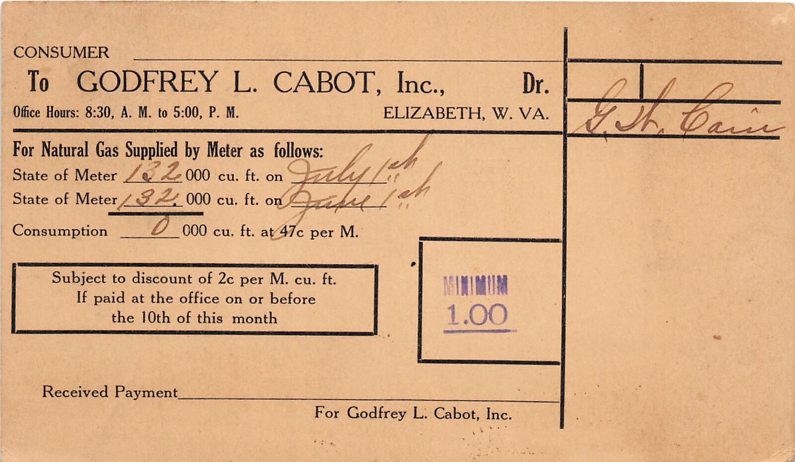 J33/ Elizabeth West Virginia Postcard c1920s Godfrey Cabot Inc Gas Supply 248