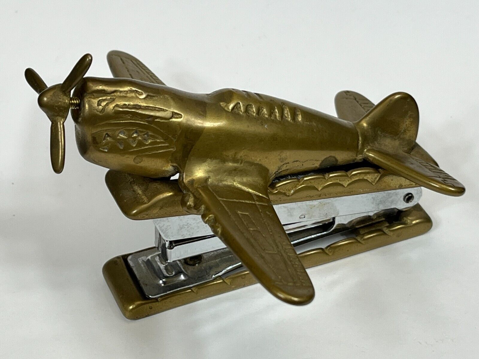 Vintage P-51D Mustang WW2 Fighter Airplane Desk Novelty Brass Stapler