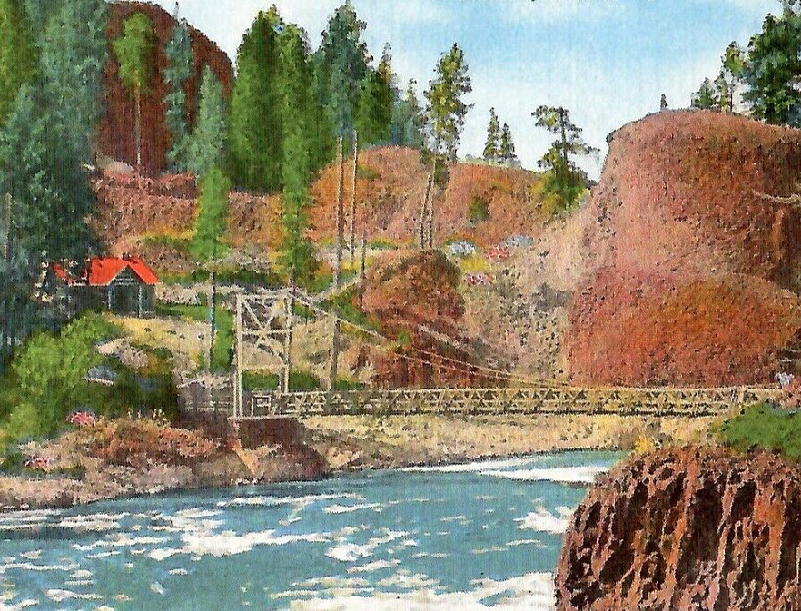 Vintage Linen Postcard Bowl and Picture Bridge Building Spokane Washington WA