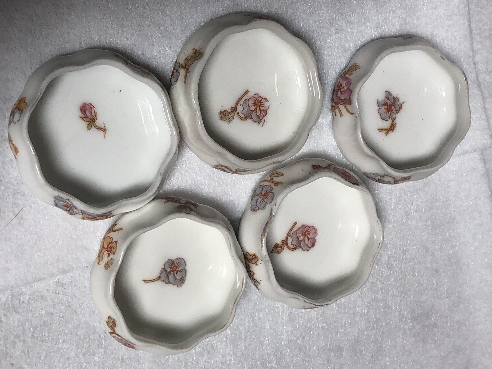 Antique Vintage Limoges Porcelain Hand Painted Salt Cellers Signed, Set Of 5