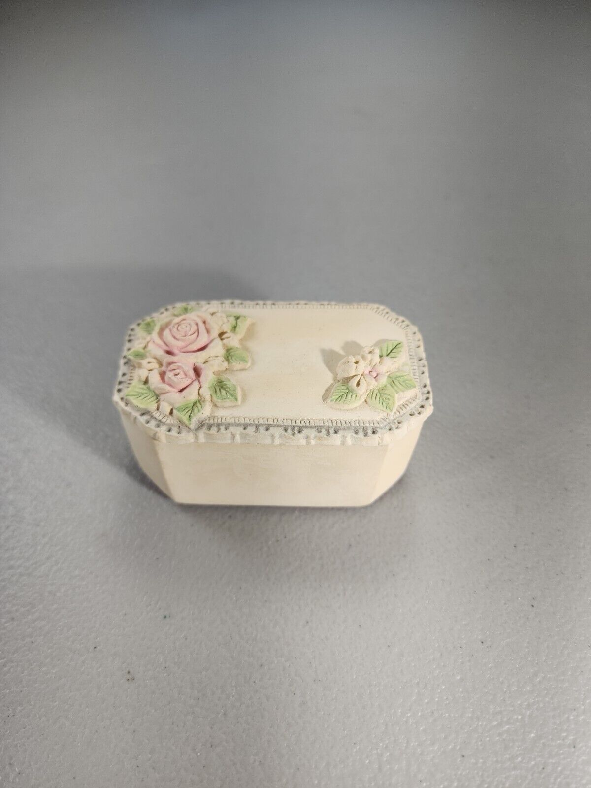 Vintage Ceramic Heart Rose Trinket Jewelry Box, Coquette, Lolita, Balletcore
