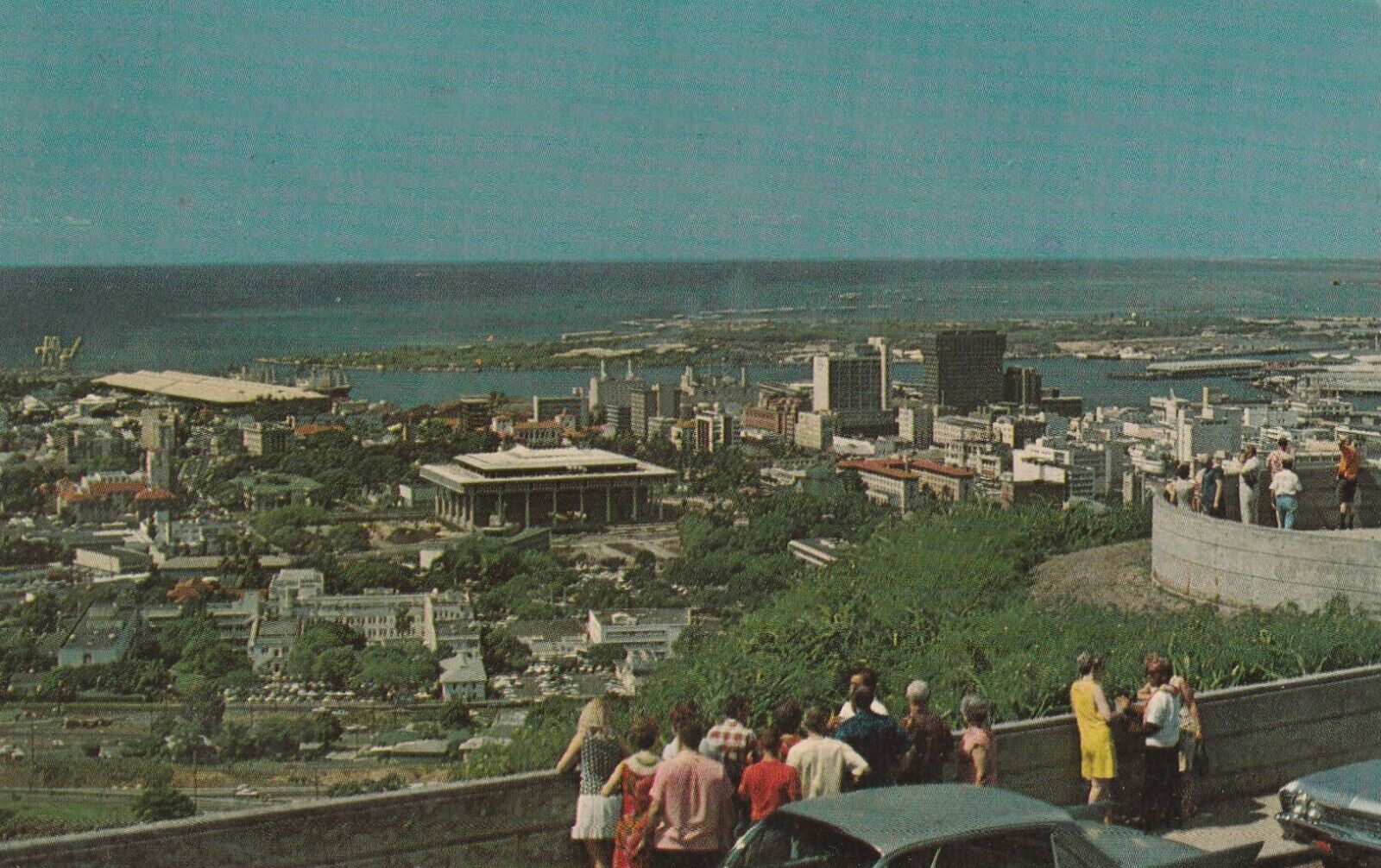 Honolulu HI-Hawaii Birds Eye View of Downtown Antique Vintage Postcard