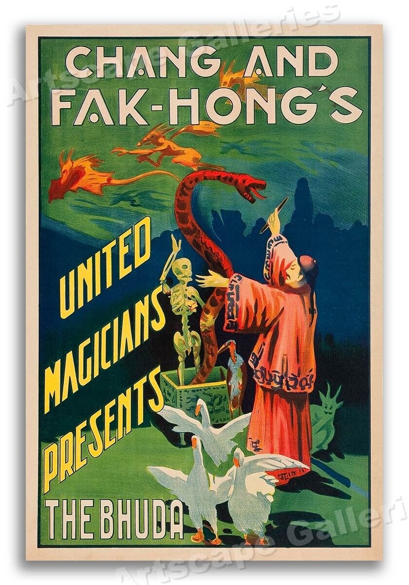 Chang & Fak Hong’s United Magicians 1930s Vintage Style Magic Poster - 24x36