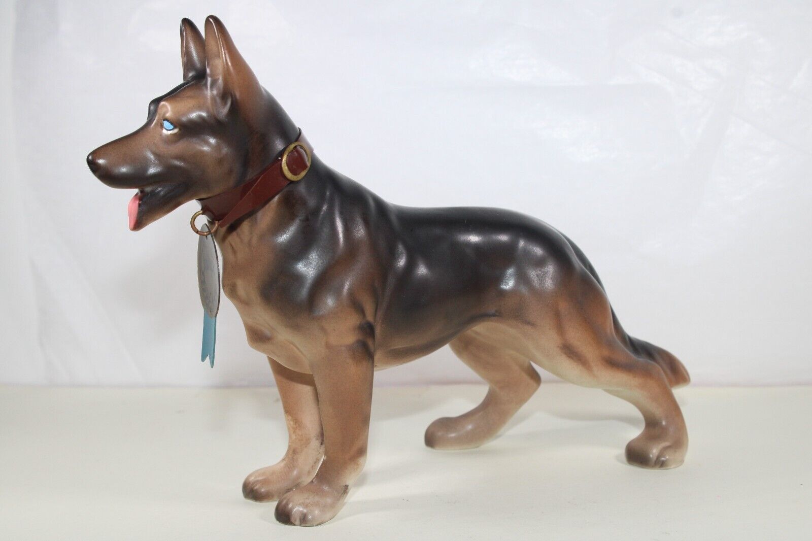Vintage German Shepherd Dog Figurine Porcelain Ceramic Japan C6742 Blue Eyes