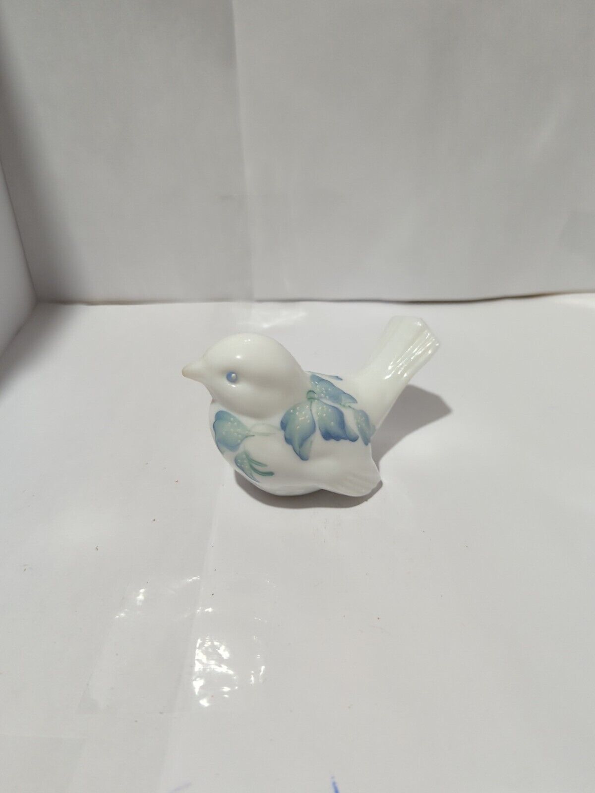 Fenton Glass Milk Glass Bird with Blue & Green Flowers ~ Hand Painted & Signed