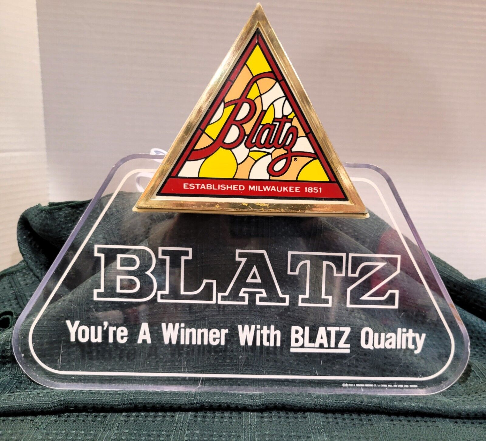 Vintage 1983 Blatz Beer Lighted Plastic Triangle Sign Tested & Working Bar Sign