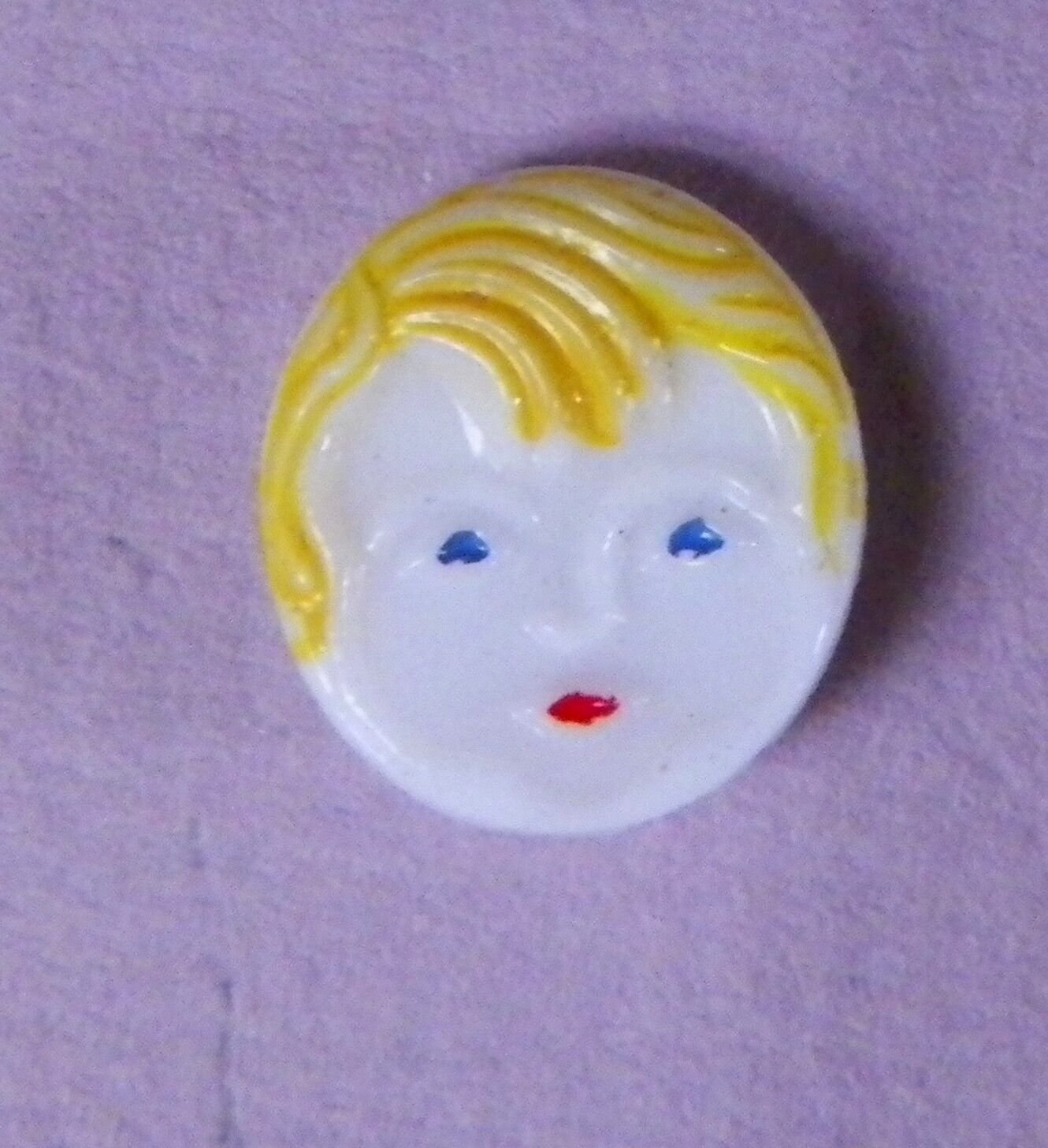Bb Child Face Vintage Painted GLASS BUTTON Blonde