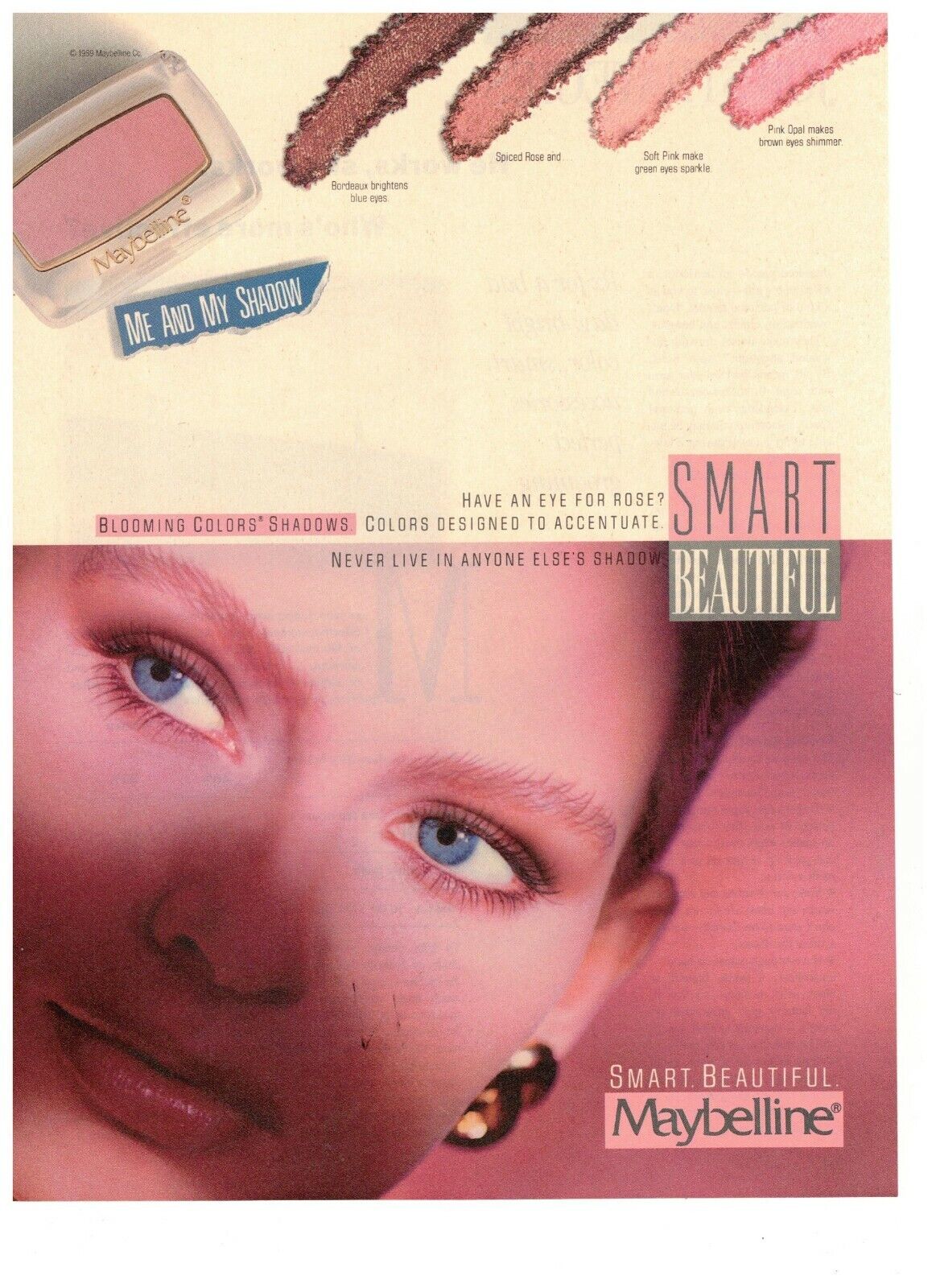 Maybelline Smart Beautiful Blooming Colors Eye Shadow Vintage 1990 Print Ad