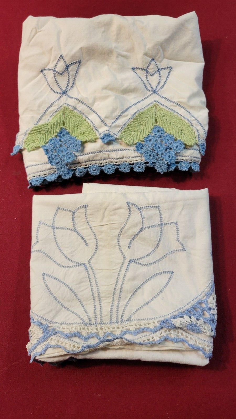 VINTAGE HANDMADE EMBROIDERED PILLOWCASES-2 DIFFERENT NR