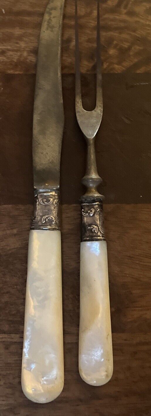 Antique Landers Frary Clark Mother Of Pearl Handle Sterling Band 1880’s Carving