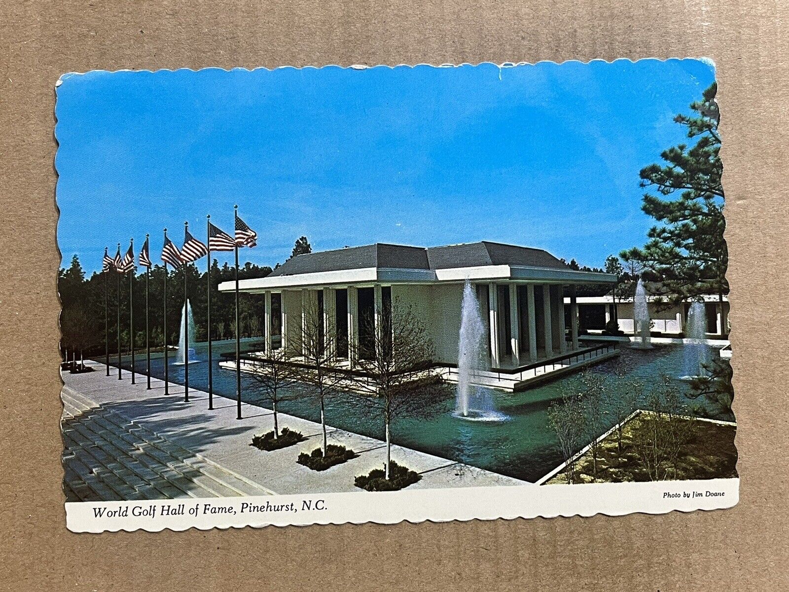 Postcard Pinehurst NC North Carolina World Golf Hall Of Fame Fountain Flags