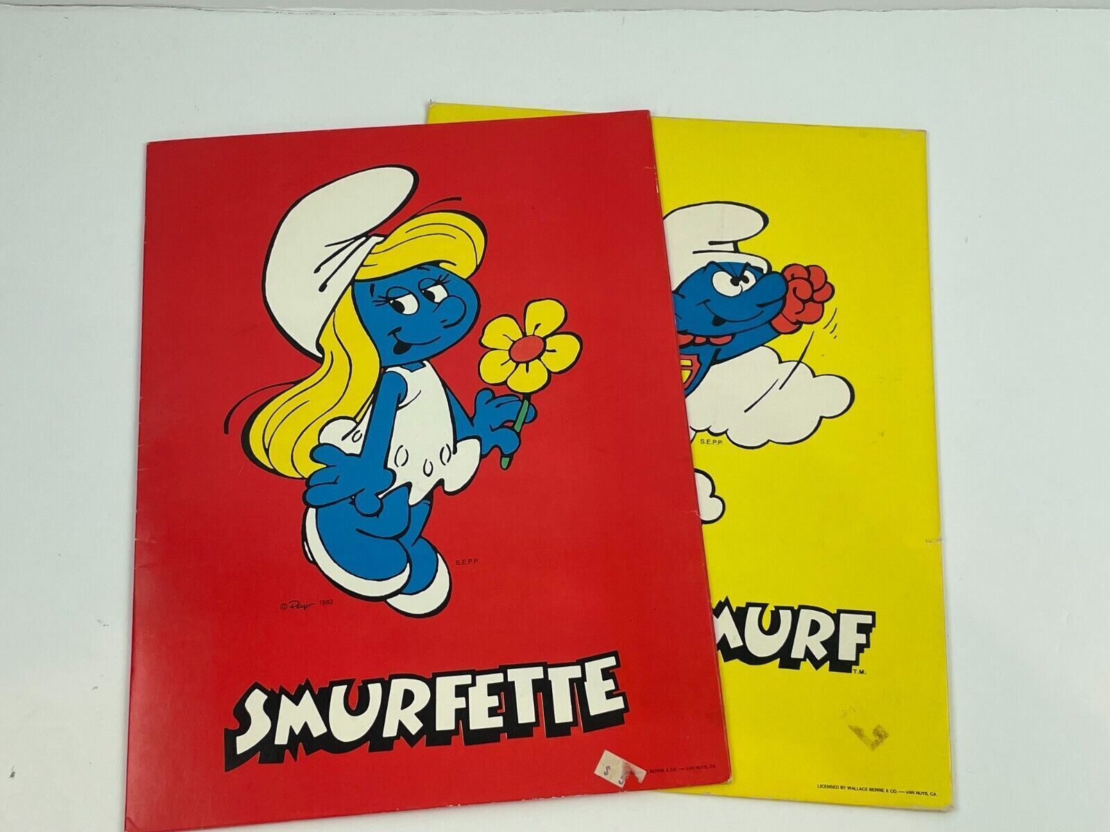 Vtg 80\'s Smurf Smurfette School Pocket Folders Red & Yellow Cartoon N1