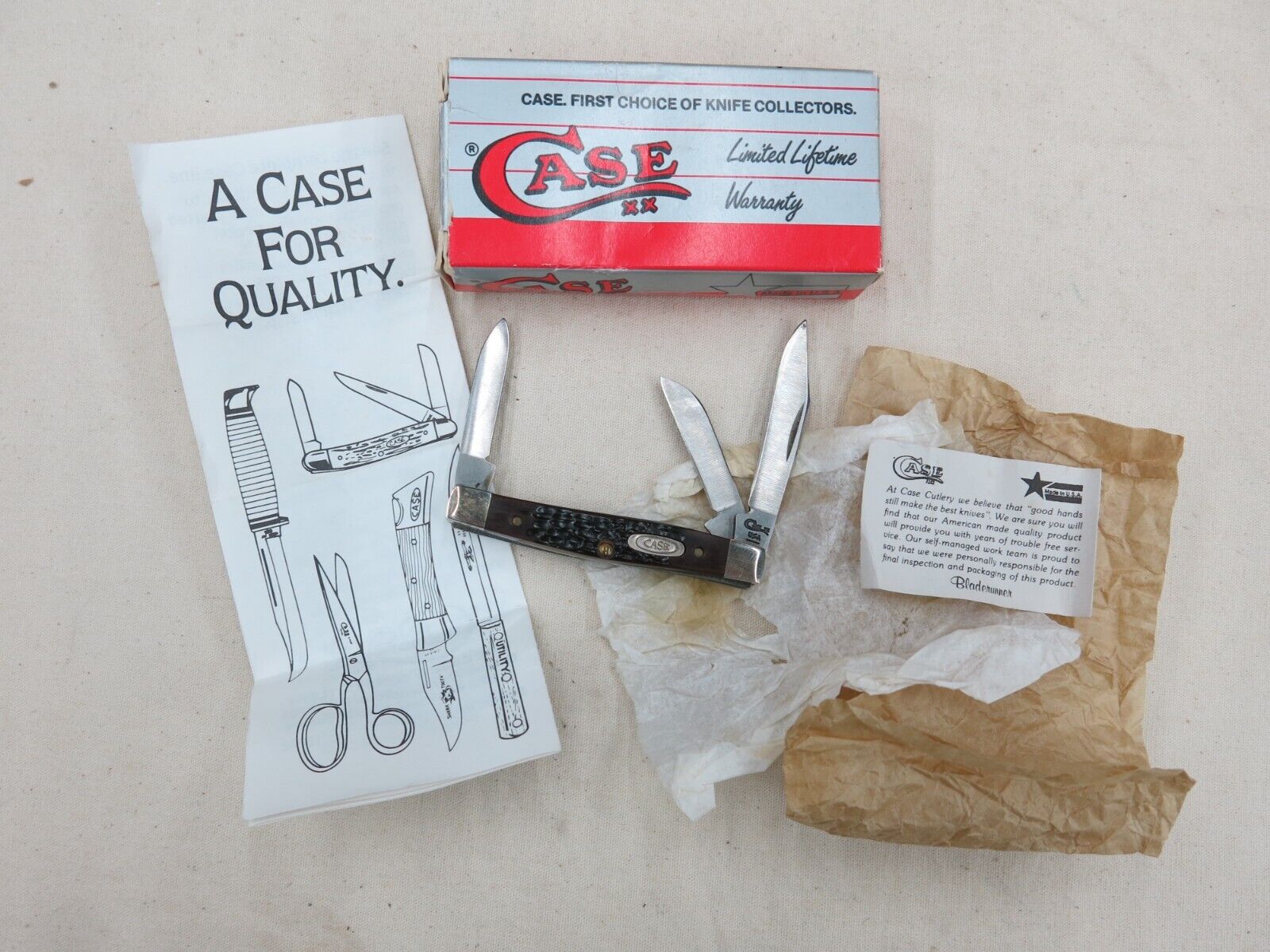 Vintage 1994 Case XX 6333 SS 3 Blade Small Stockman Jigged Brown Handles w/ Box