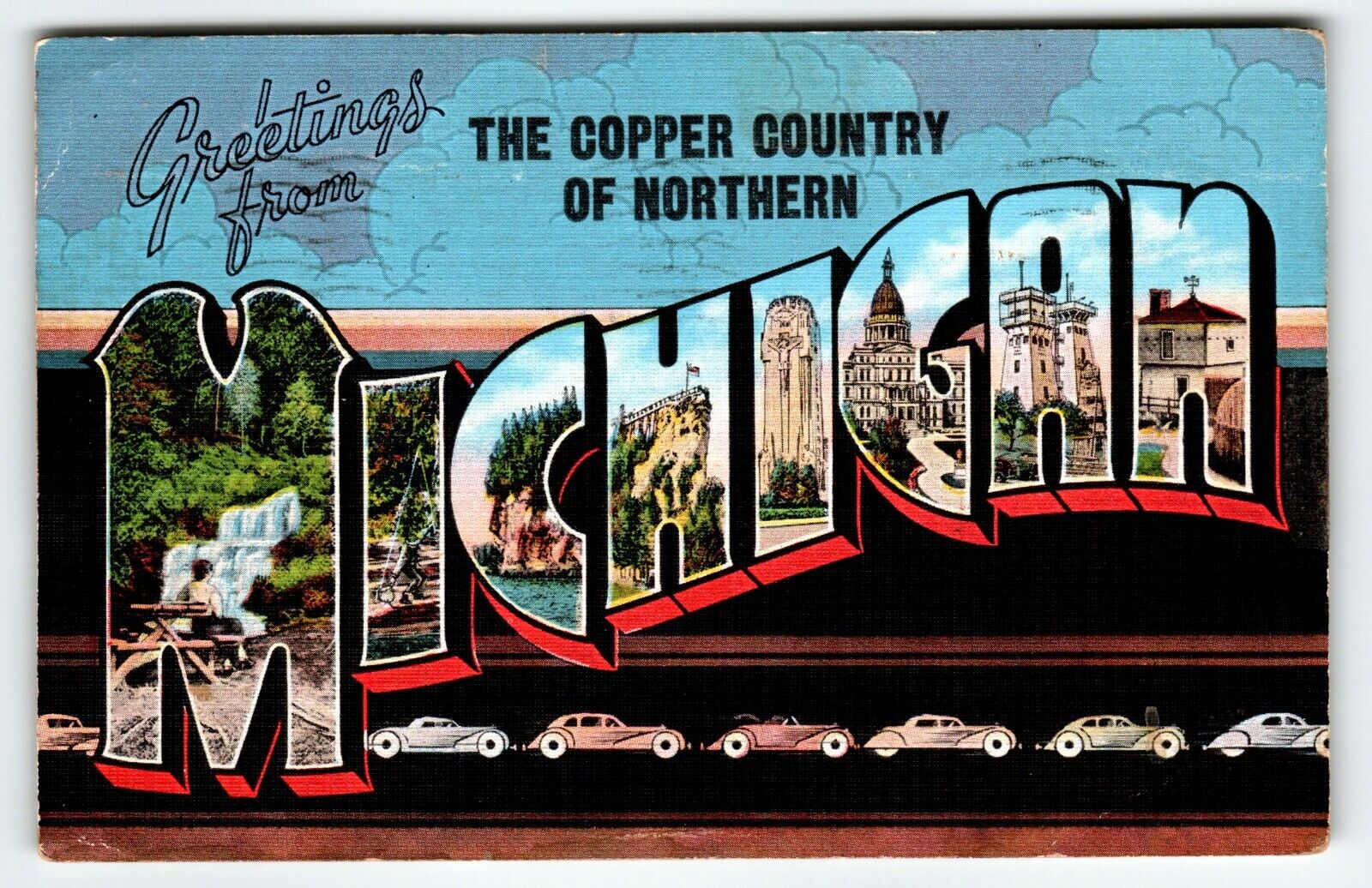 Greetings From Copper Country Of Northern Michigan Large Letter Postcard Linen