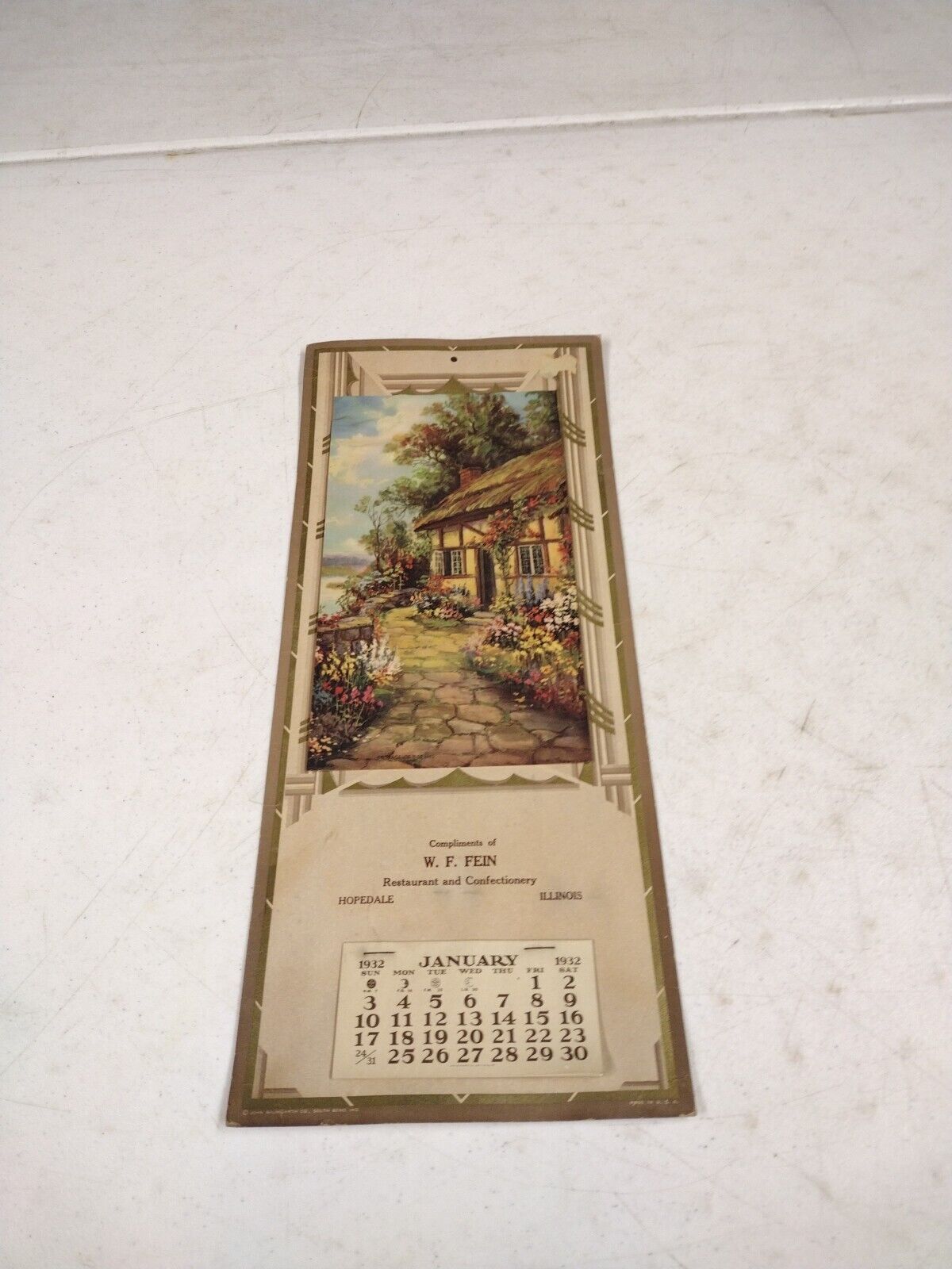 Vintage 1932 W Fein Confectionery Hopedale IL Advertising Calendar