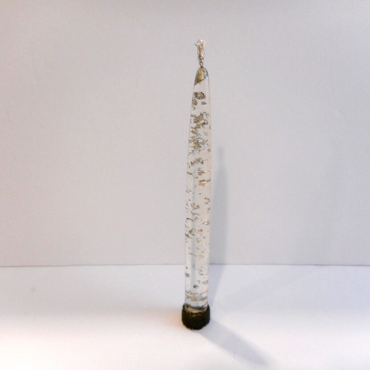 Vintage Mid Century Lucite Candlestick Single Clear with Silver Confetti Flakes