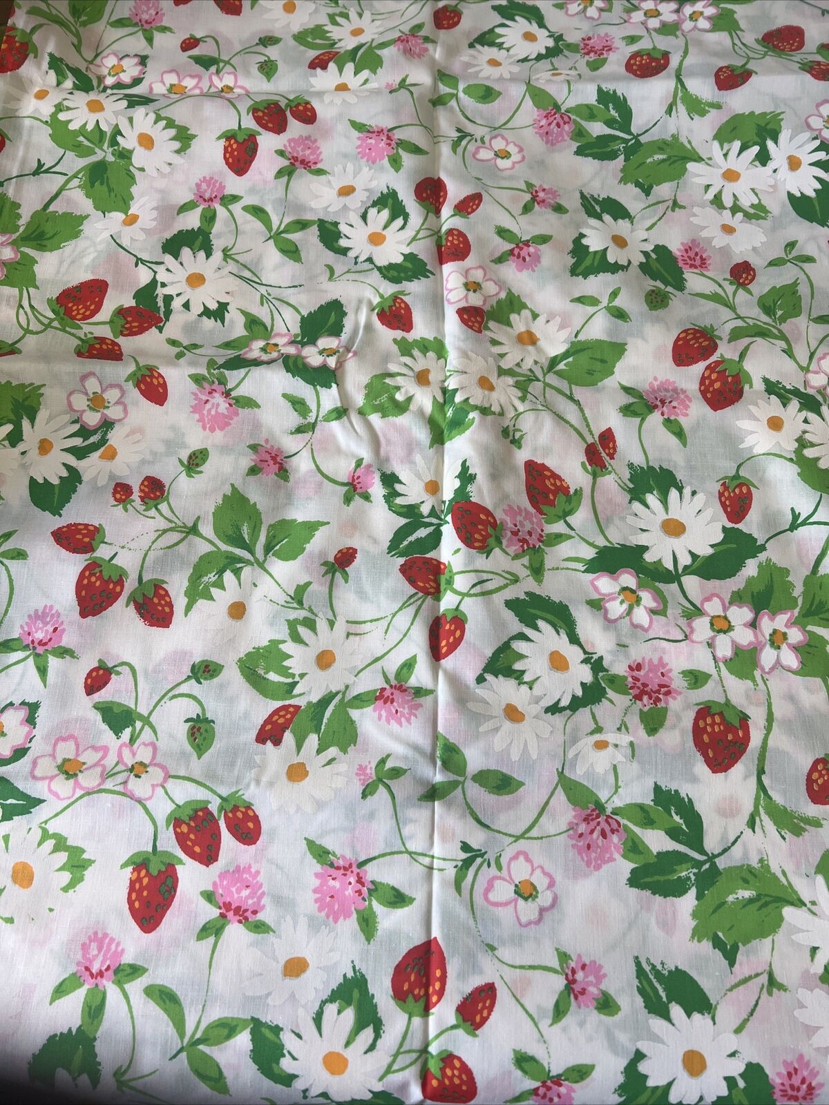 Vintage Strawberries Floral Cotton Fabric 45” 3+ Yards Daisies