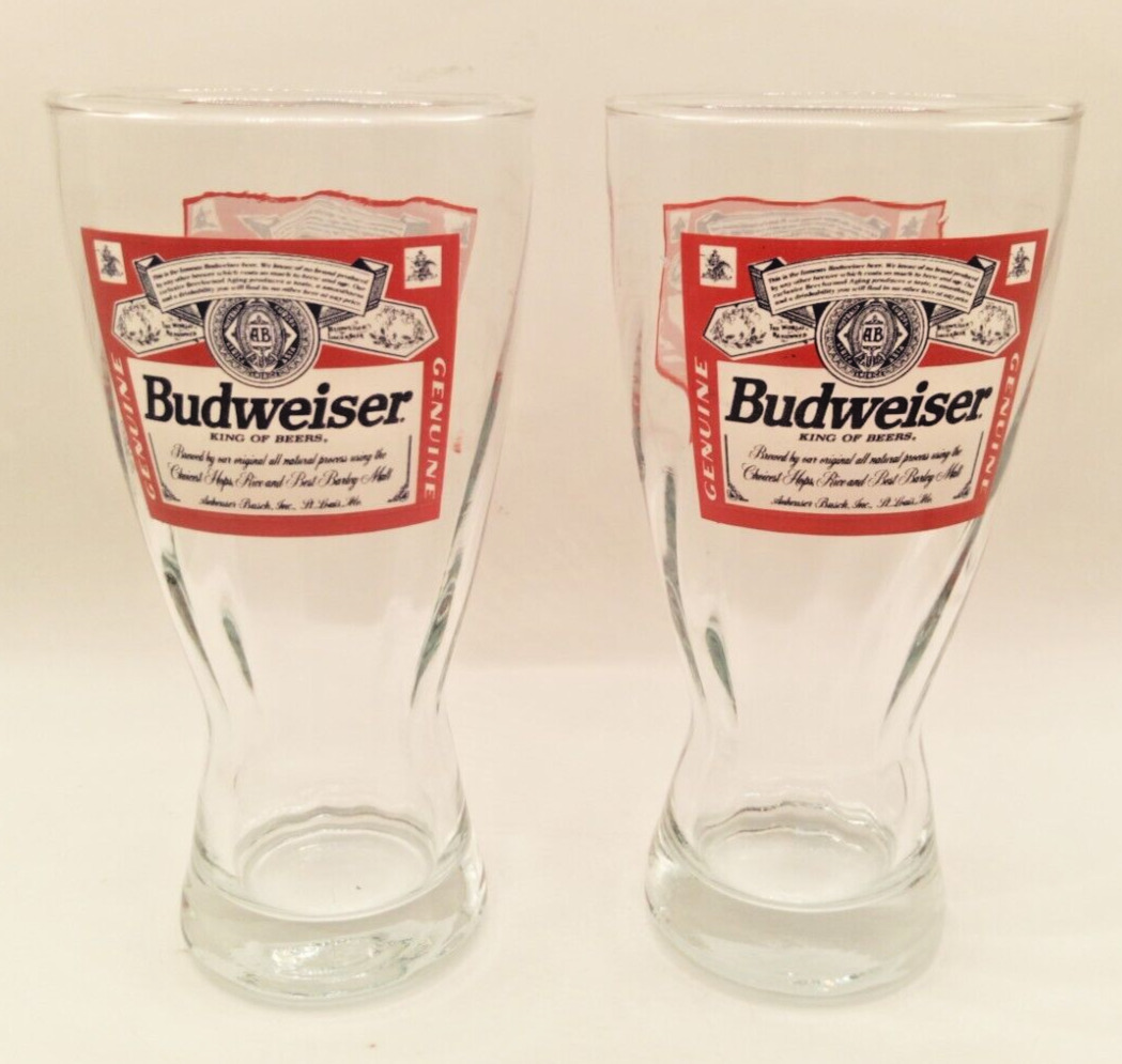 VTG Set 2 Budweiser Beer Official Logo Heavy Bottom Swirl Glasses