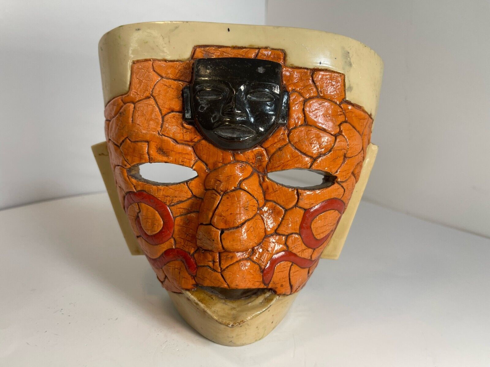 Very Rare Vintage Meso-American Mayan Life or Death Mask | Orange Double Mask 