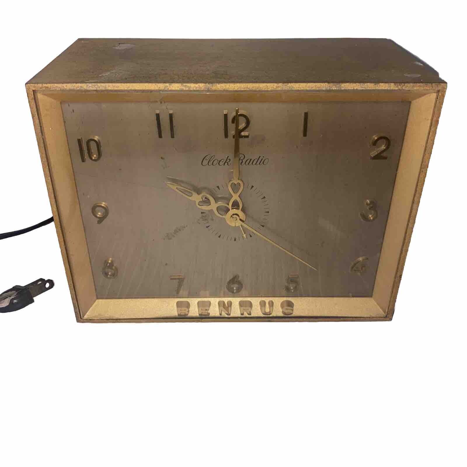 Vintage 1950's BENRUS 10B Mid Century Modern MCM Gold Tone Clock Radio