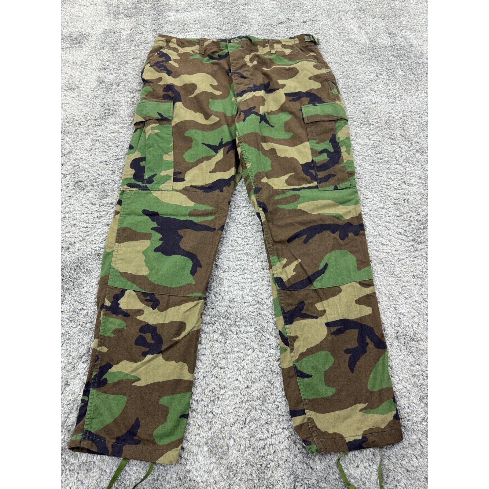 US Military Combat Trousers Mens Large Reg Woodland Camo Button Fly Cargo Pants