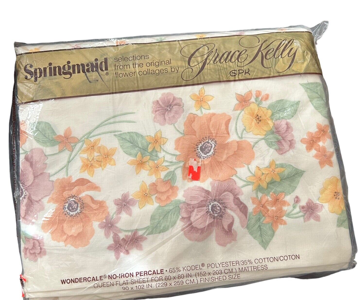 Vtg Springmaid Queen Flat Sheet Festival Grace Kelly Wondercale Non Iron Percale