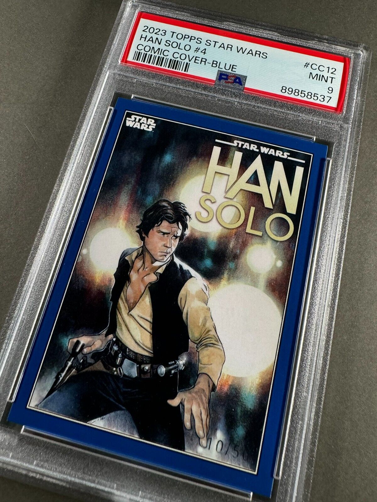 (PSA 9) 2023 Star Wars Flagship Han Solo #CC12, Blue /50  (POP 1)