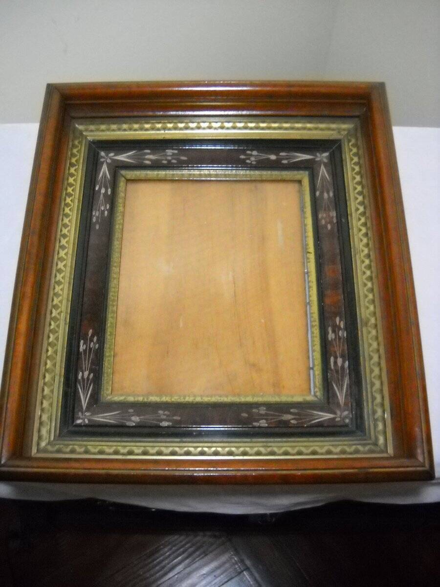 Antique Victorian Deep Picture Frame Walnut w/ Gold Detail 17\