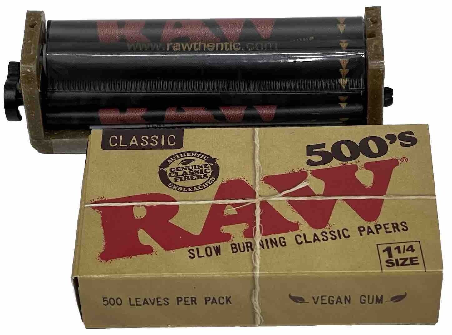 Raw Classic 500 Pack Rolling Papers And 1 1/4” Adjustable Roller *Free Shipping*