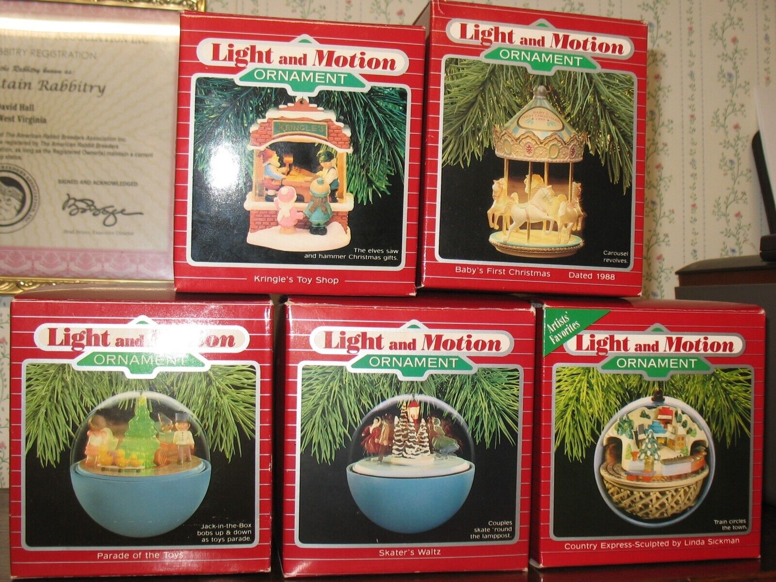 lot of 5 Hallmarkmark Light & Motion Ornaments..Krinkle\'s Toy Shop etc