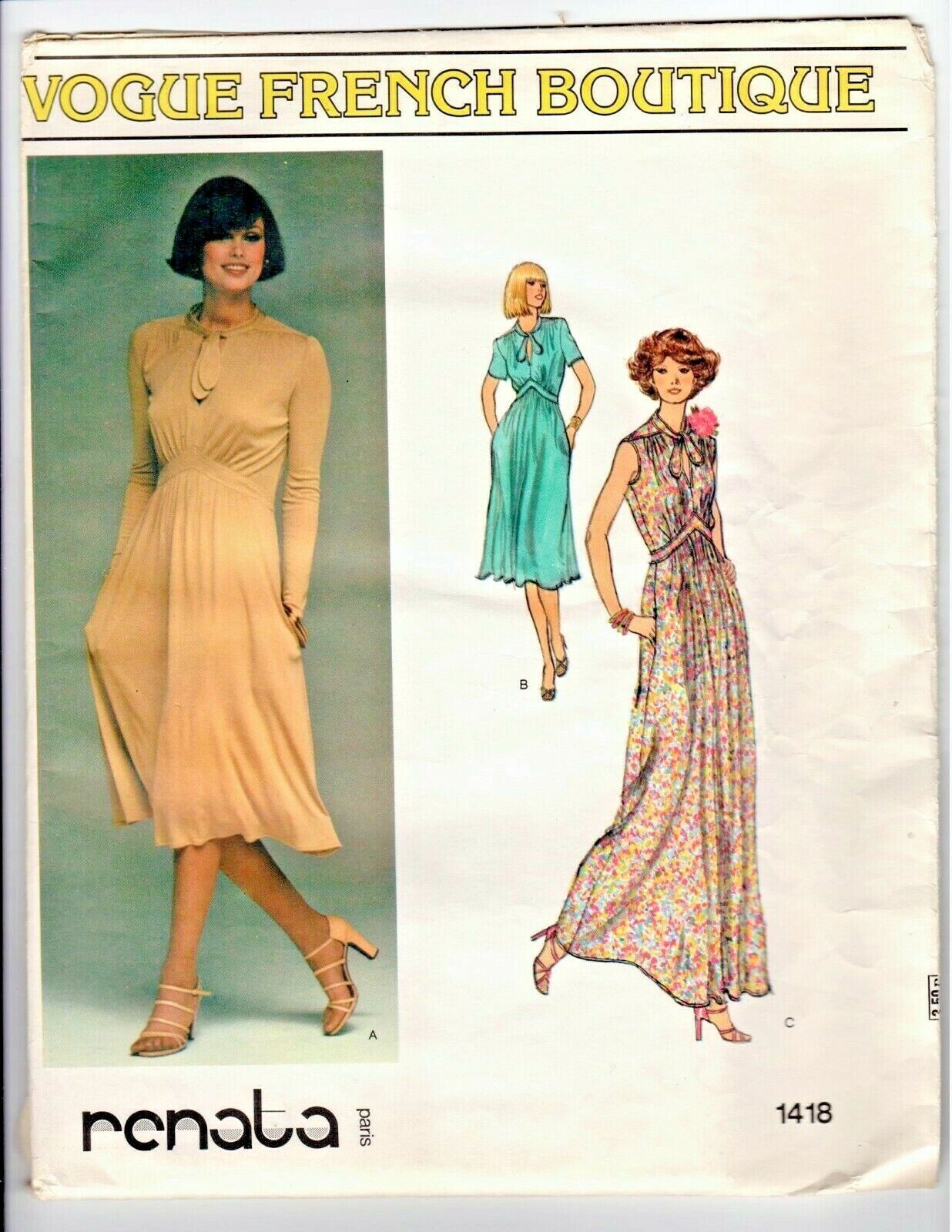 Vintage Vogue 1418 French Boutique Renata Pattern Dress uncut  size 14