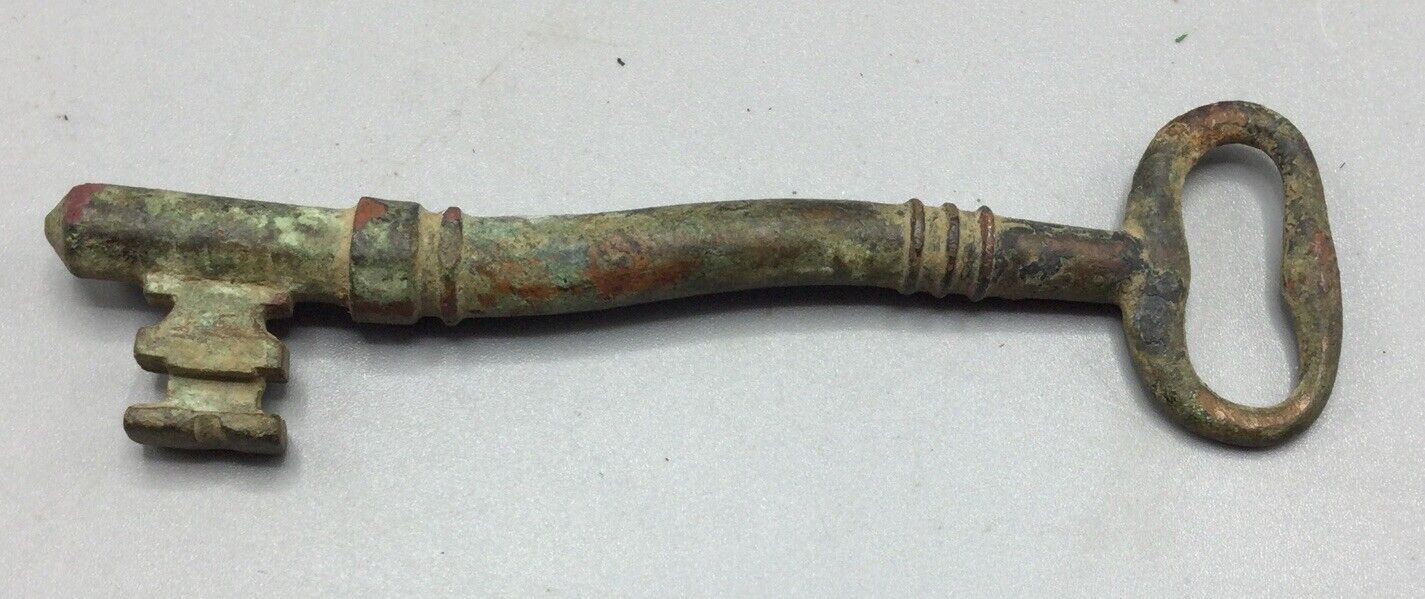Skeleton Key, Old Solid Brass, 3 1/2” Long