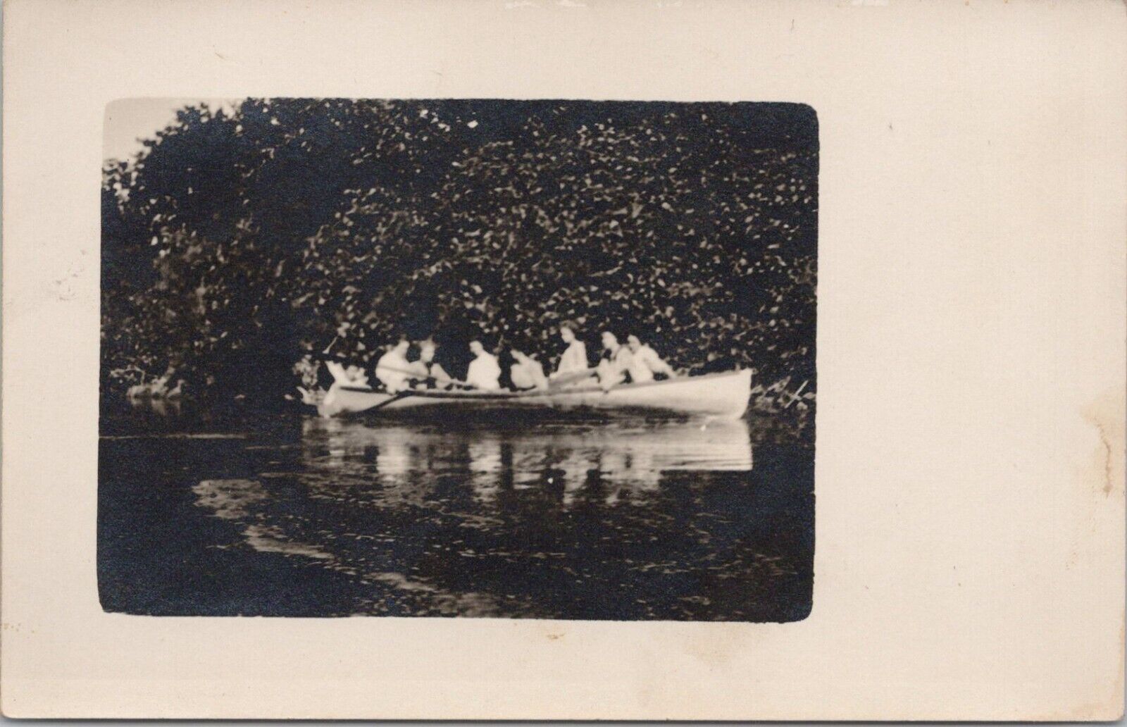 RPPC ** Canoeing Scene 7 Women in White Dresses early 1900s