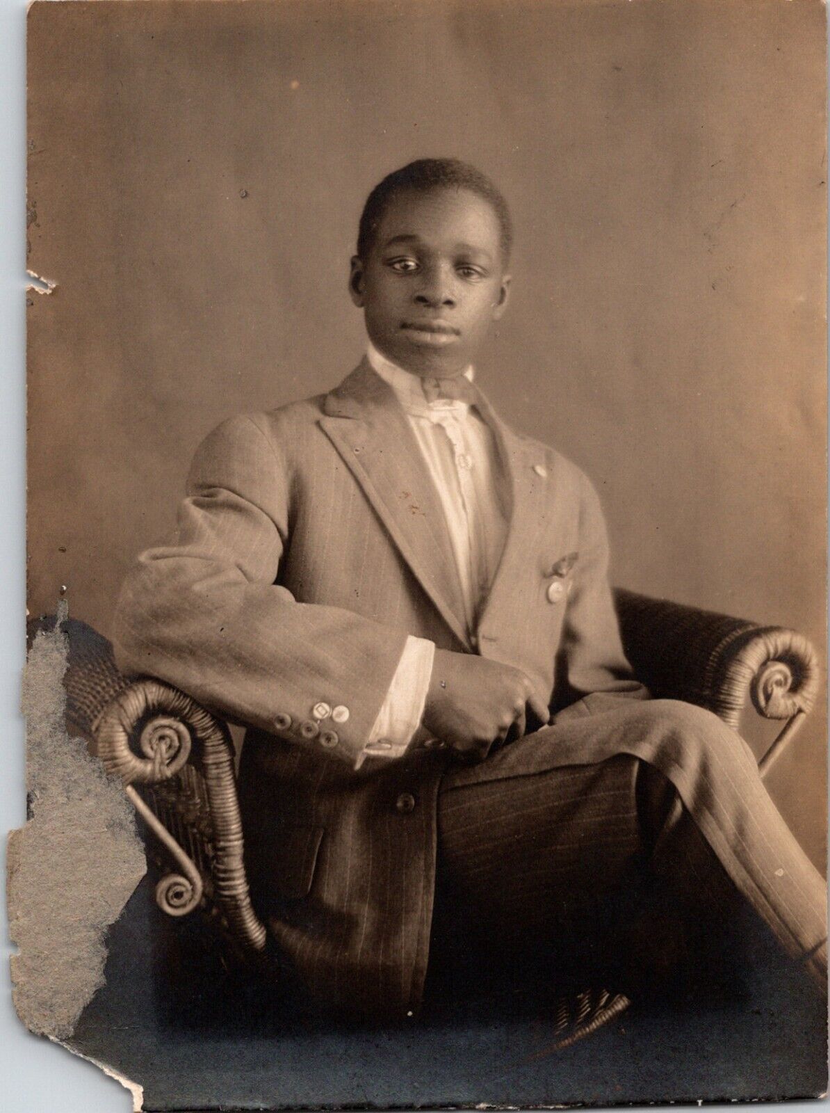 Vintage Photo Black Americana Handsome Young Man Seated Studio Pose Identified 