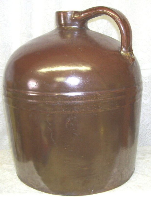 Large Antique  Stoneware Jug Brown Two Gallon